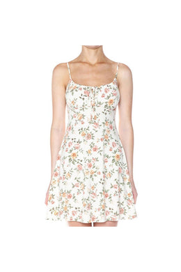 FLORAL A-LINE MINI CAMI DRESS TIE BUST