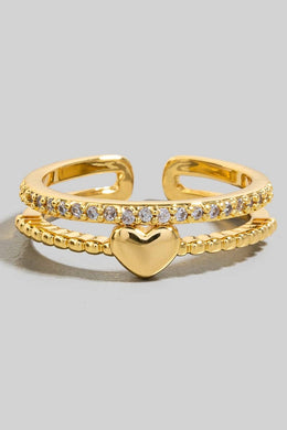 Pave Row Heart Station Open Band Ring