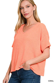 Textured Relaxed Fit Summer Sweater w/ back patch