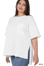 Plus Front Pocket Raw Edge Boyfriend Tee With Side