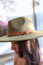 Flat Brim Buckle Hat - Olive