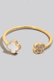 Enamel And Cz Clover Open Band Ring