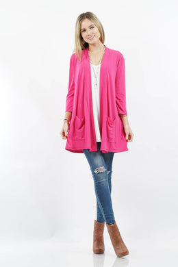 3/4 SLEEVE SLOUCHY POCKET OPEN CARDIGAN