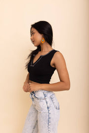 V-Neck Seamless Retro Crop Tank