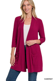 3/4 SLEEVE SLOUCHY POCKET OPEN CARDIGAN