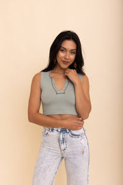 V-Neck Seamless Retro Crop Tank