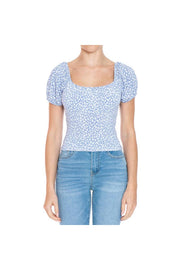 FLORAL PRINT PUFF SHORT SLEEVE PEASANT TOP