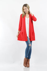 3/4 SLEEVE SLOUCHY POCKET OPEN CARDIGAN