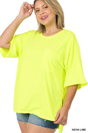 Plus Front Pocket Raw Edge Boyfriend Tee With Side