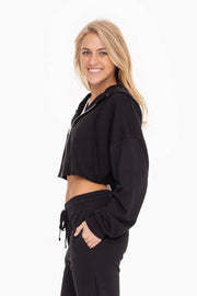 Crop Hoodie Zip-Up French Terry Jacket