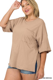 Plus Front Pocket Raw Edge Boyfriend Tee With Side