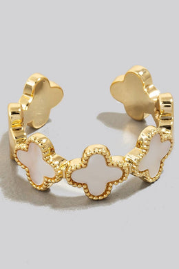 Gold Dipped Shell Clover Linked Open Band Ring