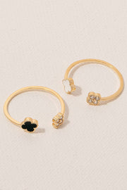 Enamel And Cz Clover Open Band Ring