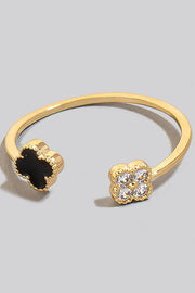 Enamel And Cz Clover Open Band Ring