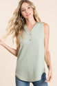 Sage Faux Button Tank Top