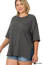 Plus Front Pocket Raw Edge Boyfriend Tee With Side