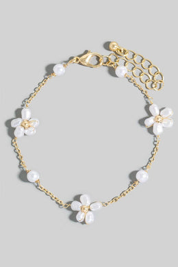 Pearl Beaded Flower Chain Bracelet