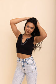 V-Neck Seamless Retro Crop Tank