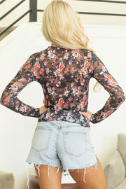 Black Floral Long Sleeve Top