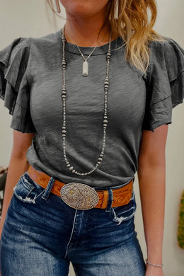 Dark Grey Ruffle Short Sleeve