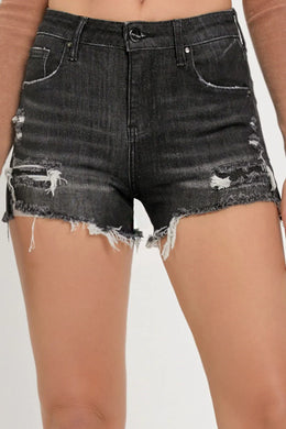 Risen Mid-Rise Patched Denim Shorts - Black