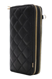 Diamond Quilted PU Double Zipper Continental Wallet Bag