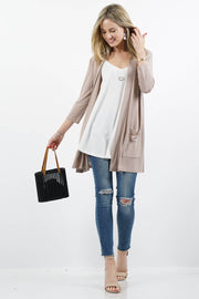 3/4 SLEEVE SLOUCHY POCKET OPEN CARDIGAN