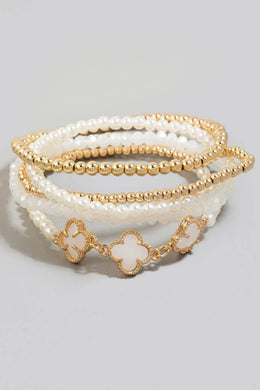 Faceted Clover Charms Mixed Beaded Bracelet Set