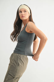 Square Neck Ribbed Tank Top