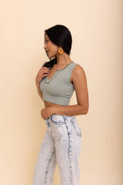 V-Neck Seamless Retro Crop Tank