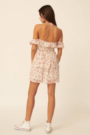 Floral Halter Off Shoulder Layered Mini Dress