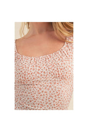 FLORAL PRINT PUFF SHORT SLEEVE PEASANT TOP