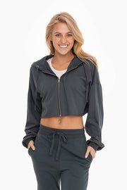 Crop Hoodie Zip-Up French Terry Jacket