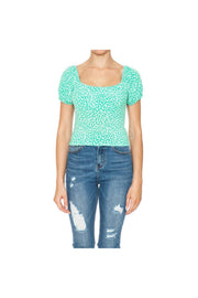 FLORAL PRINT PUFF SHORT SLEEVE PEASANT TOP