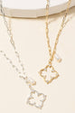 Pearl And Mini Cz Studded Clover Charm Chain Necklace