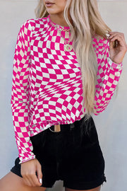 Checkered Mesh Long Sleeve W/ Cami Crop Top